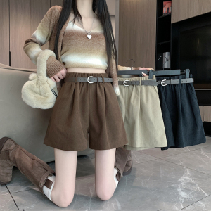 RM24347#韩版灯芯绒短裤女生百搭休闲显瘦配腰带