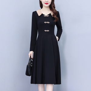 RM24770#新款修身显瘦气质减龄时尚盘扣复古装连衣裙A字裙洋气娃娃领