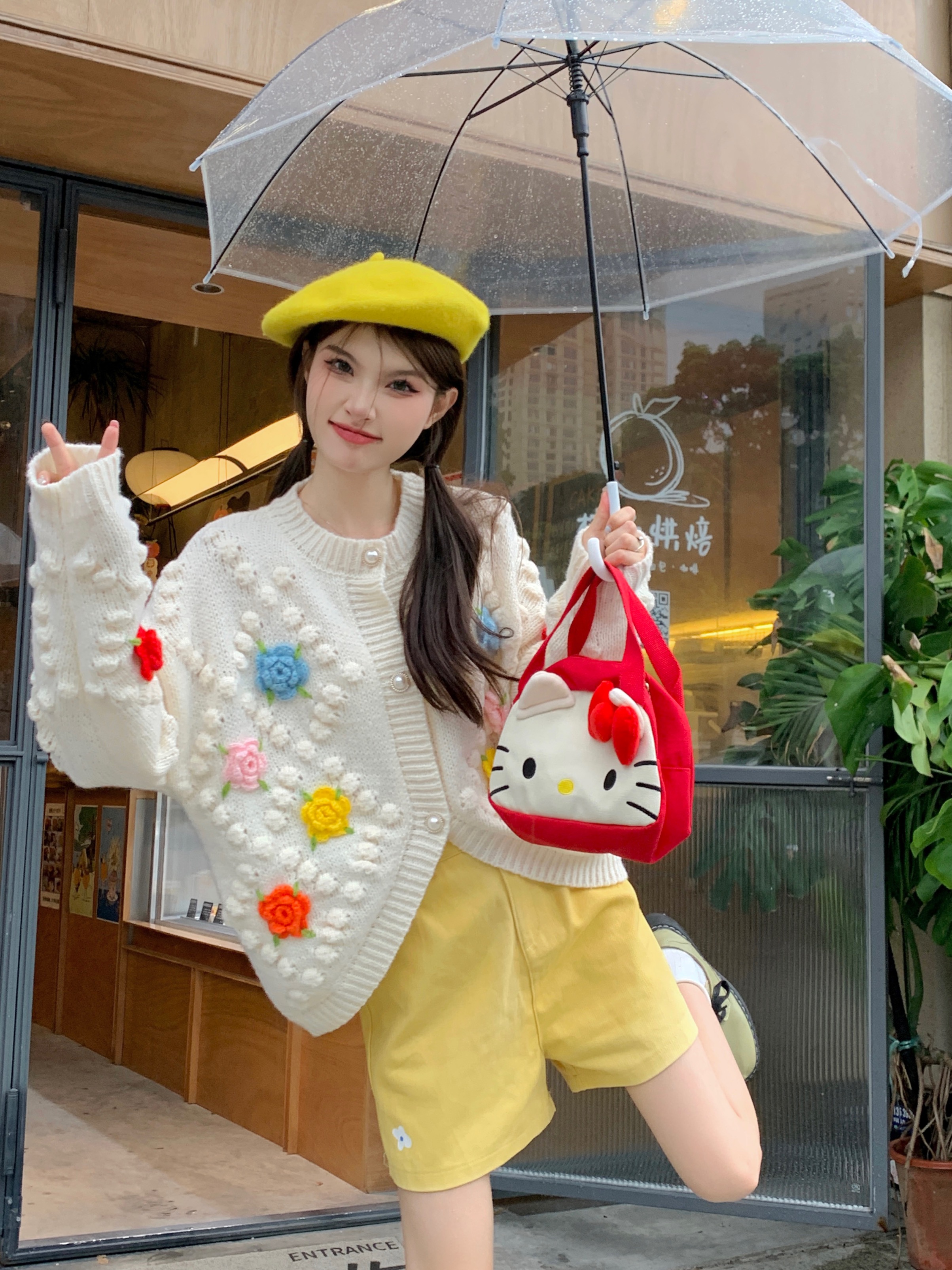 Real shot of sweet age-reducing handmade three-dimensional flower sweater for women, high-end autumn and winter knitted cardigan