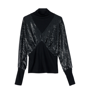 RM24421#新款长袖宽松小衫女洋气百搭设计感拼接撞色蝙蝠袖打底衫