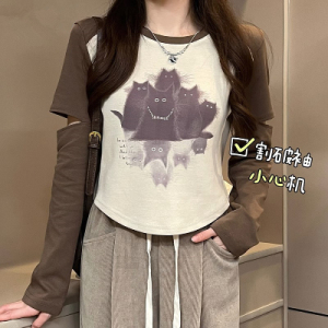 RM24410#新款设计感显瘦时尚休闲创意长袖割破袖T恤