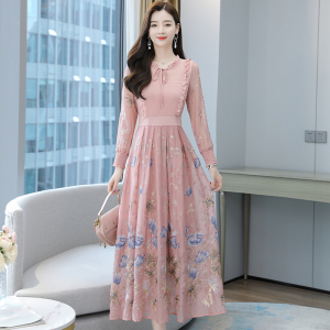 RM24598#新款重工绣花雪纺拼接连衣裙法式气质中长裙