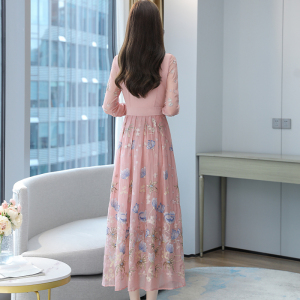 RM24598#新款重工绣花雪纺拼接连衣裙法式气质中长裙