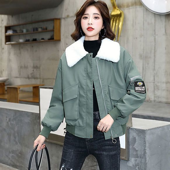 Thick velvet leather jacket, fashionable Korean style PU leather jacket, small age-reducing and versatile plus size women's leather cotton jacket