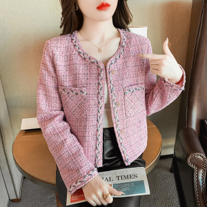 RM24546#粗花呢小香风短外套2023年秋季新款女装直筒粉色高级复古上衣女