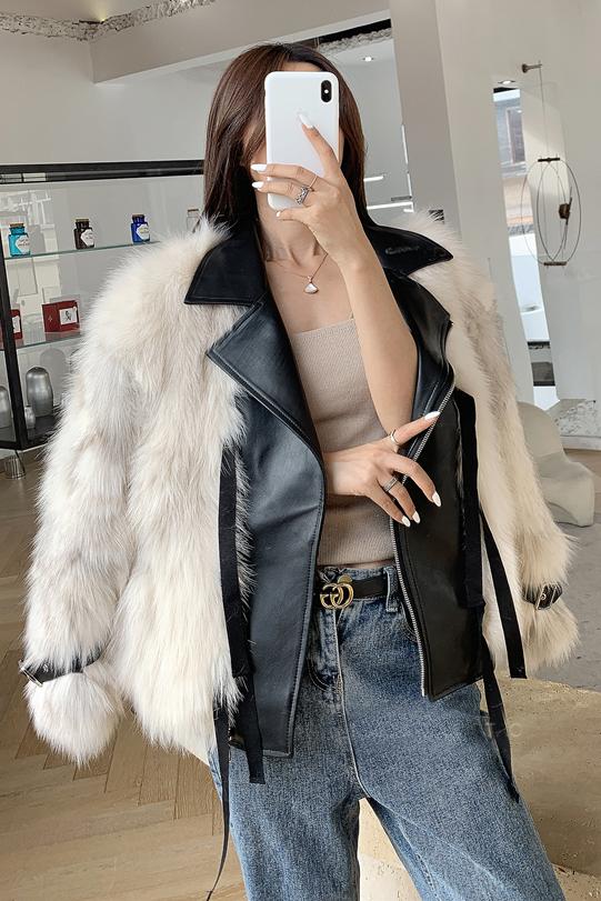 Imported fox fur motorcycle style genuine leather fur coat women's short style 2023 autumn and winter new furry coat