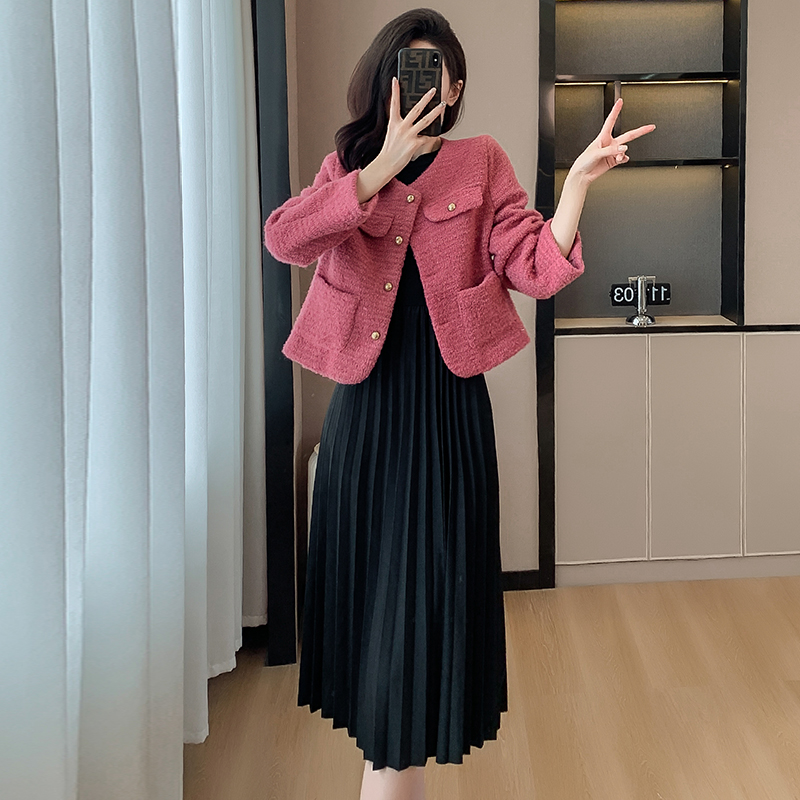 實拍秋冬新款韓版小香排扣口袋舒適短外套顯瘦小個子上衣兩件套