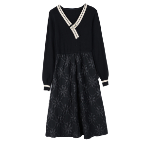 RM24470#针织连衣裙法式高级感赫本风高端轻奢黑色提花裙子