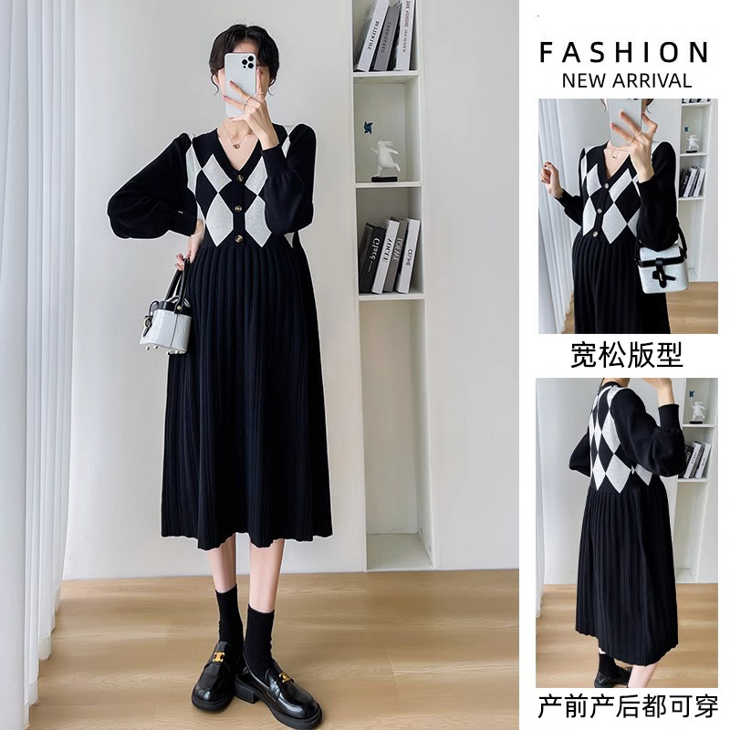 赫本风法式黑色长袖针织连衣裙子女秋冬季新款小个子显瘦长裙