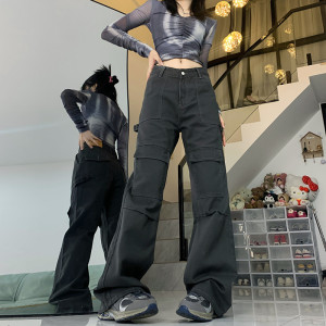 RM24543#高街美式工装裤女2023秋季新款高腰显瘦窄版直筒休闲裤潮