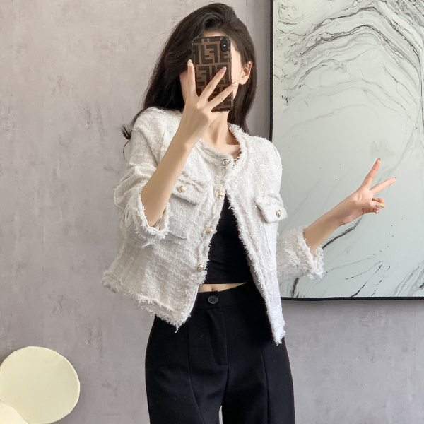 RM24654#白色短款外套女设计感秋季新款小香风法式名媛高级感气质上衣
