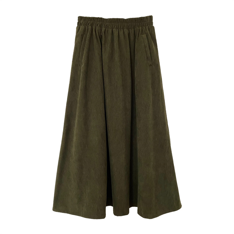 Soft Retro Corduroy Skirt Women's New Autumn and Winter High Waist Long Skirt Mid-Length A-Line Large Hem Umbrella Skirt