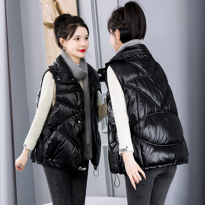 Fat mm no-wash glossy down cotton vest for women autumn and winter new loose Korean style sleeveless jacket waistcoat for women