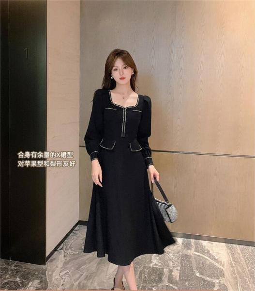 RM25091#法式黑色小香风高级感连衣裙女秋季2023新款长袖气质名媛