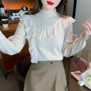 RM24525#新品荷叶边针织衫打底上衣半高领设计感长袖毛衣女