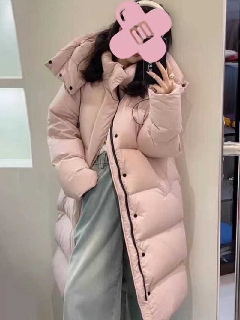 Korean style removable hat 2023 new style mid-length down jacket fashionable thickened knee-high student jacket for women