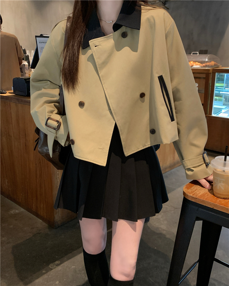 Actual shot of 2024 Korean style short temperament windbreaker jacket for women with lapel loose top for small people