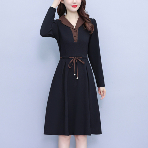 RM24727#新款女装洋气时尚简约西装领腰带显瘦高级感长袖连衣裙