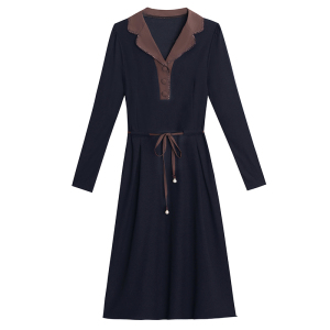 RM24727#新款女装洋气时尚简约西装领腰带显瘦高级感长袖连衣裙