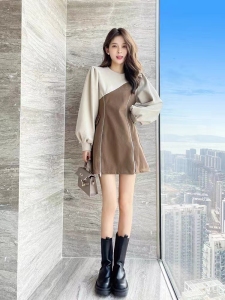 RM24737#高级感卫衣连衣裙女小个子2023新款冬季女装春秋款中长款裙子