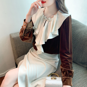 RM24558#法式复古荷叶边丝绒衬衫女2023秋季新款高级感时尚长袖气质上衣