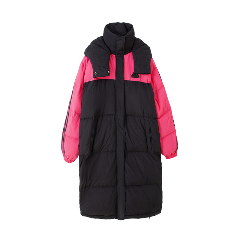 Actual shot of  new mid-length down-padded jackets for men and women, Harajuku-style large-size hooded cotton-padded jackets for couples