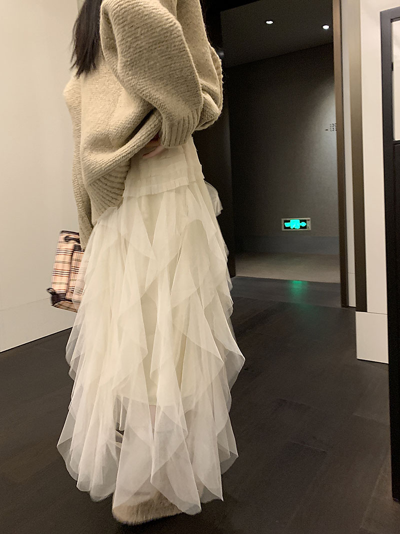 实拍~2023秋季新款韩版高级感立体网纱裙半身裙百褶裙女潮