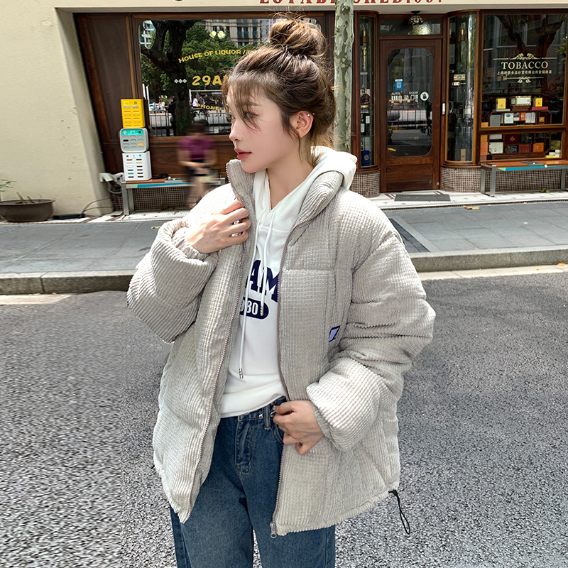 Actual shot of the new down-padded jacket for women, short winter cotton-padded jacket, Korean style loose ins corduroy cotton-padded jacket, coat