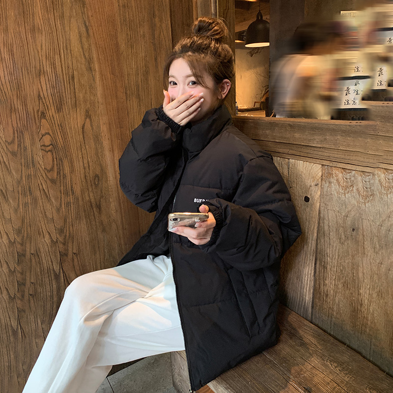Actual shot of  new down cotton coat for women Korean style stand collar loose internet celebrity ins Hong Kong style thickened warm cotton coat for women