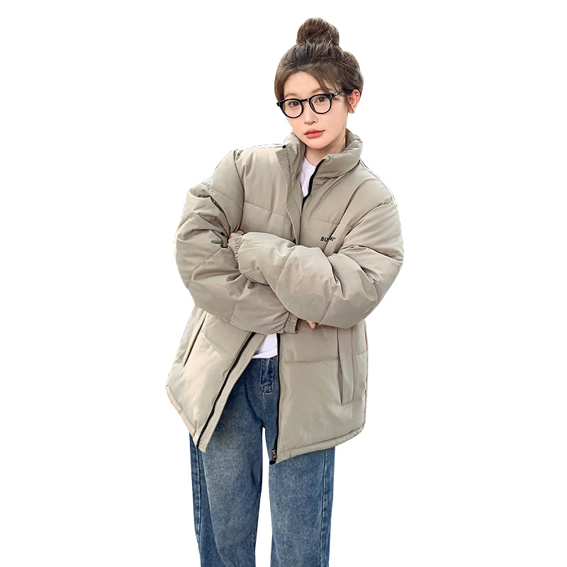 Actual shot of  new down cotton coat for women Korean style stand collar loose internet celebrity ins Hong Kong style thickened warm cotton coat for women