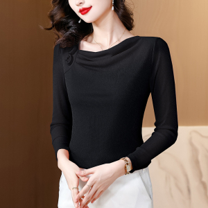 RM24661#欧货立体花朵网纱长袖t恤女修身打底衫秋季新款小众显瘦洋气上衣T