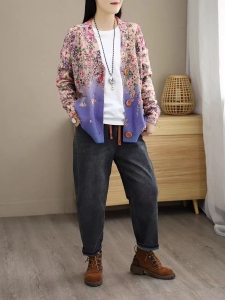 RM24698#女装开衫毛衣外套韩版宽松长袖紫色慵懒风毛针织衫休闲