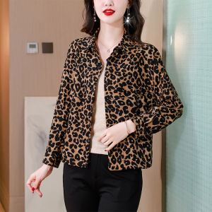 RM25513#新款时尚豹纹百搭衬衫女上衣休闲宽松型大码蝙蝠袖外套