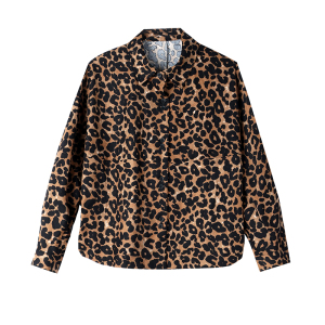 RM25513#新款时尚豹纹百搭衬衫女上衣休闲宽松型大码蝙蝠袖外套