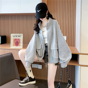 RM24704#米尼官图设计感春秋2023高领贴袋短款拉链外套女