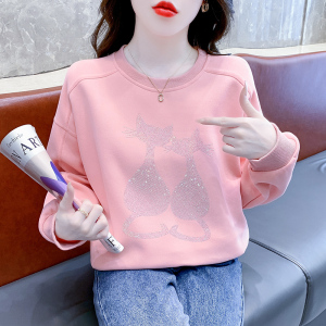 RM24753#新款韩版时尚气质猫咪烫钻圆领卫衣宽松甜美百搭上衣