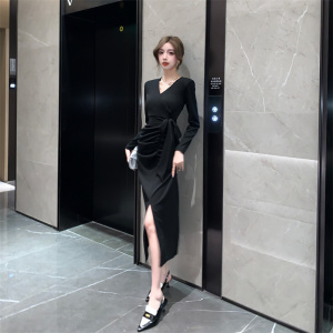 RM24974#高级感名媛气质不规则开叉鱼尾连衣裙女收腰长裙子