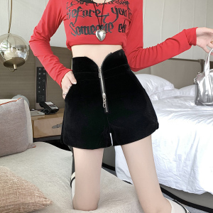 RM24970#新款网红外穿打底高贵丝绒短裤黑色阔腿裤配腰带