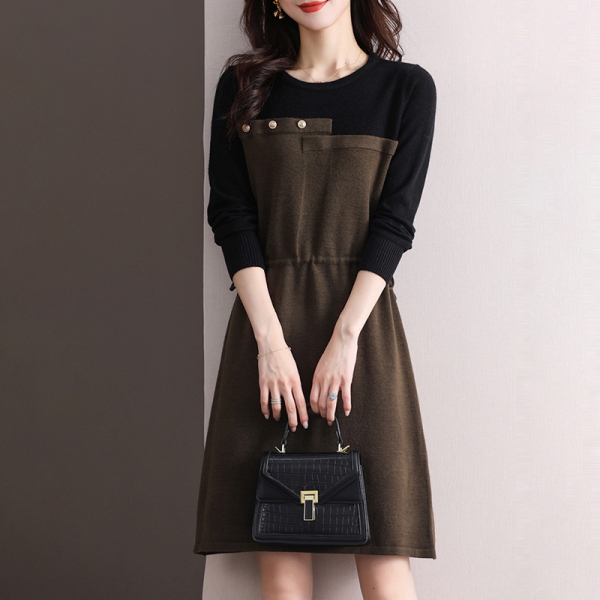 RM24985#新款女装洋气高级感内搭针织连衣裙收腰气质打底毛衣裙子