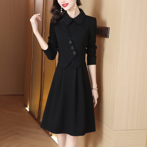 RM25118#新款气质经典黑修身显瘦假两件连衣裙
