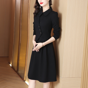 RM25118#新款气质经典黑修身显瘦假两件连衣裙