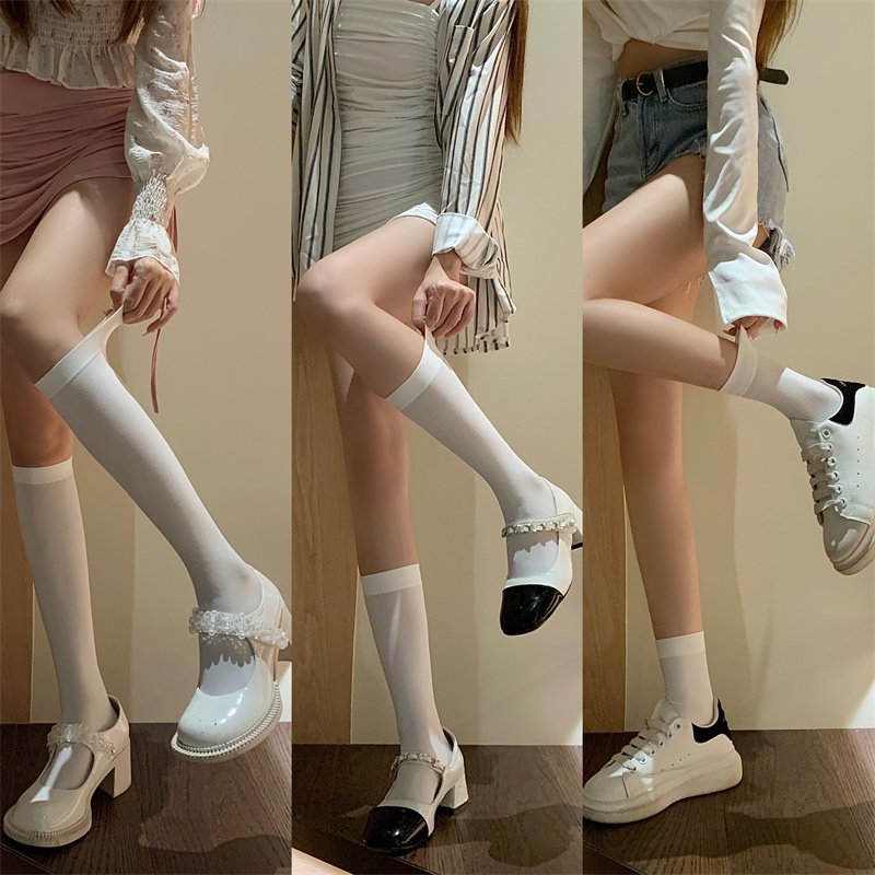 实拍 白色纯棉袜子中筒袜高筒袜jk日系长筒及半腿短袜小腿袜
