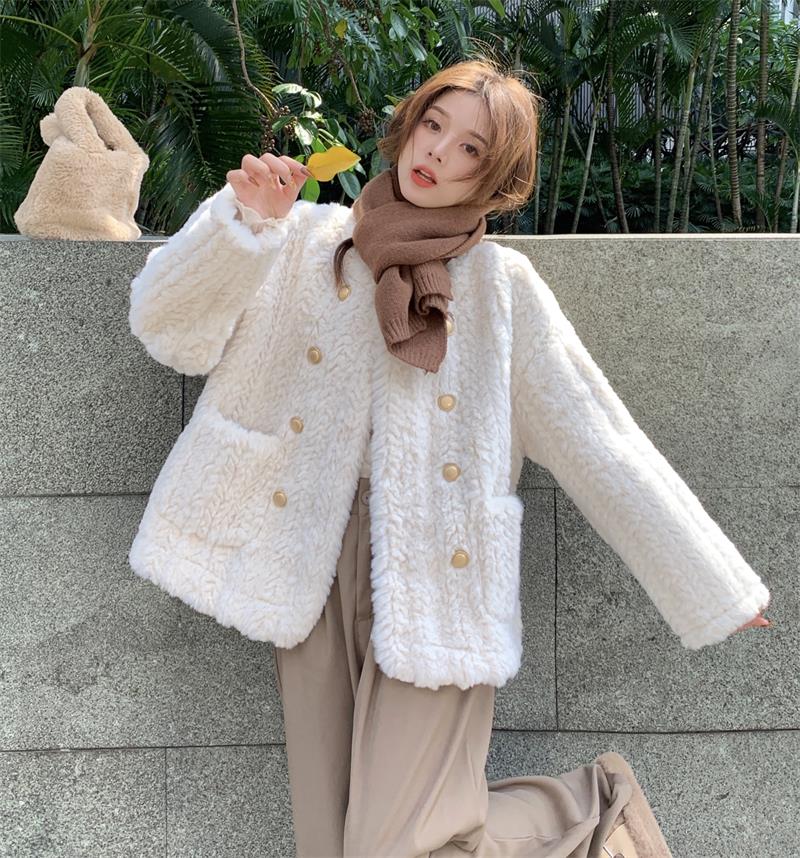 Real shot 2023 autumn and winter new thickened double-breasted plush jacket