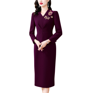 RM25421#女长袖V领优雅高级感时尚通勤气质职业包臀连衣裙