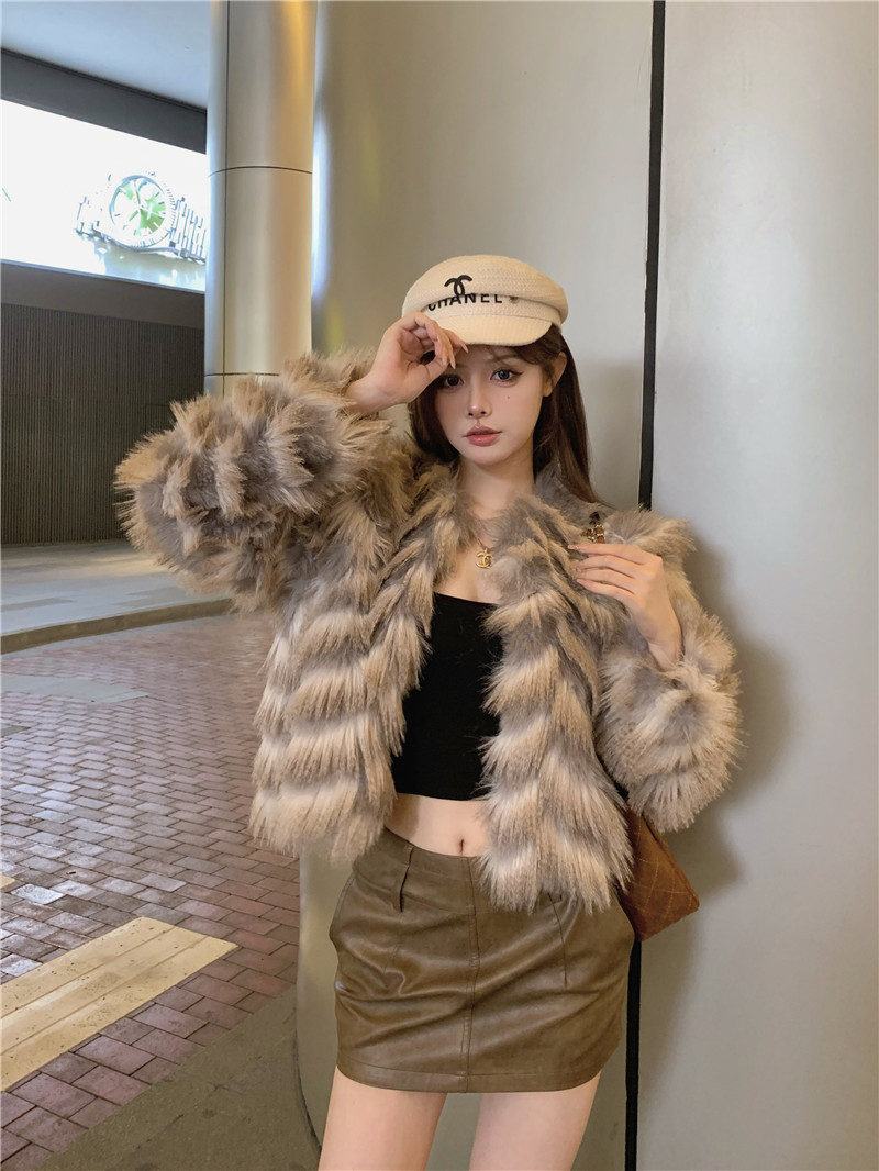 Real shot~Exclusive original hot girl plush eco-friendly fur 2023 new high-end celebrity cardigan jacket