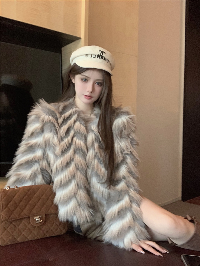 Real shot~Exclusive original hot girl plush eco-friendly fur 2023 new high-end celebrity cardigan jacket