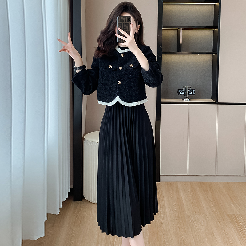 實拍流行小香風時尚套裝女富家千金穿搭氣質外套赫本連衣裙兩件套