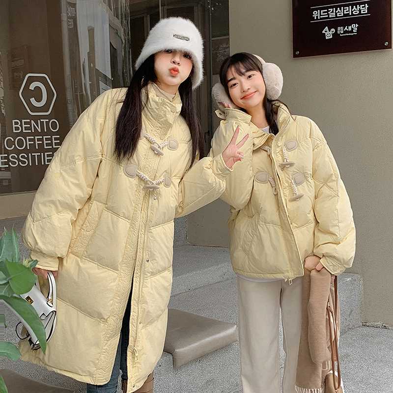 Actual shot of Korean style down jacket for women, short, medium and long, 2023 best friend outfit, horn button cotton jacket, lamb wool jacket