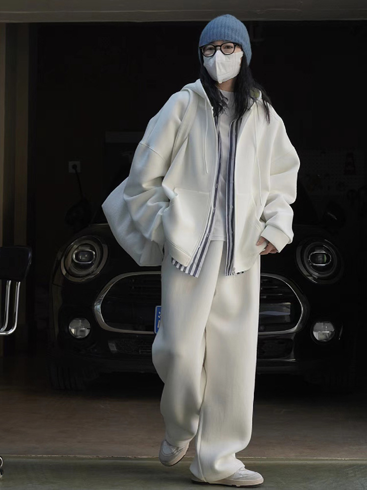 韩版高级设计感简约休闲百搭宽松运动服两件套套装
