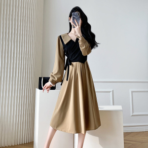 RM25319#新款秋冬法式复古长袖假两件小个子气质连衣裙高级感显瘦长裙